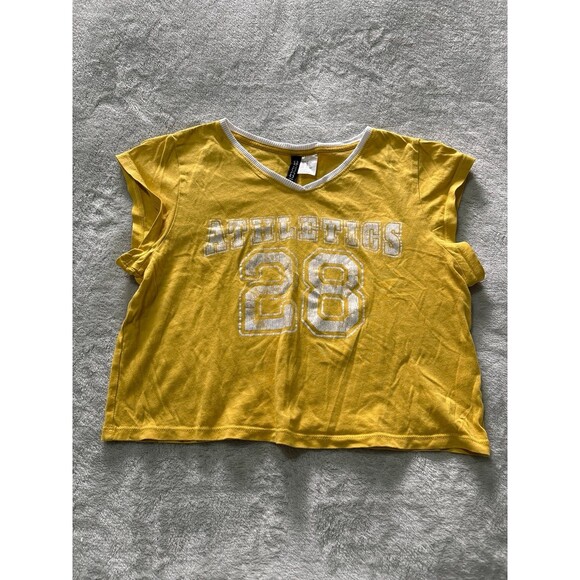 H&M Tops - Women's girls crop top tshirt mustard yellow white athletic jersey team sports
